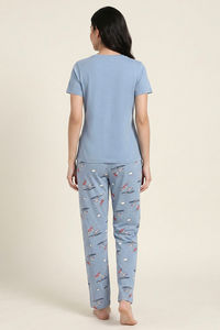 Zivame Farm Lore Knit Cotton Pyjama Set - Ashley Blue — thumbnail 4